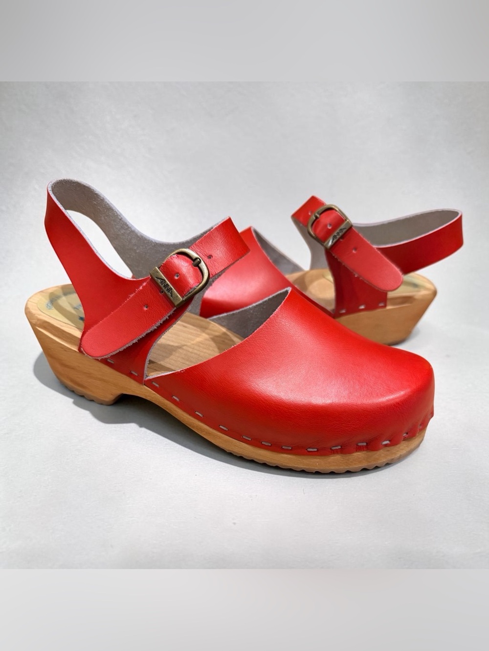 Women’s Red Leather Slingback Swedish Clog - Tessa Clogs of Vail, Size 37